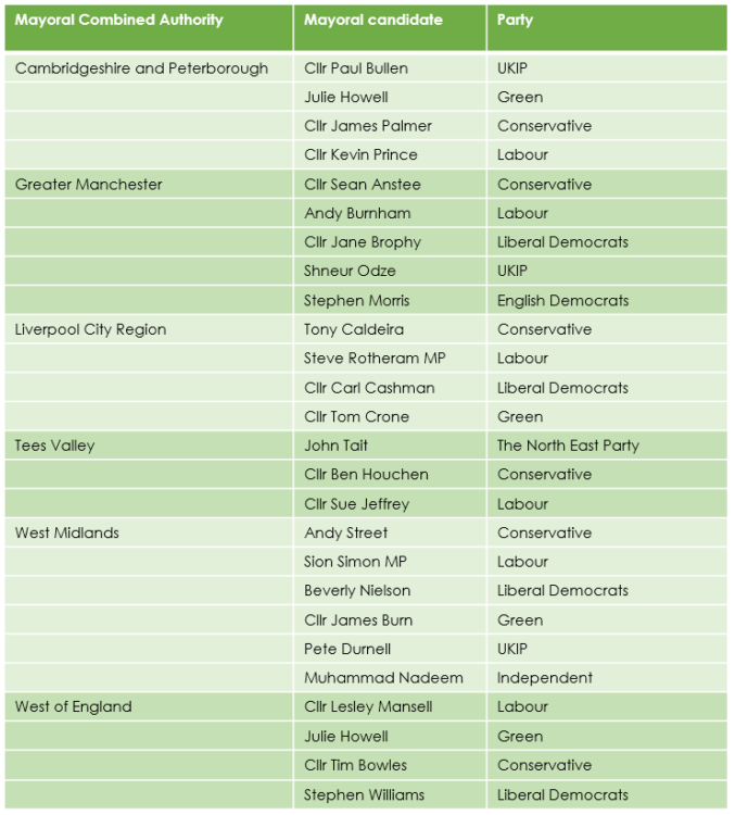 list mayoral candiates