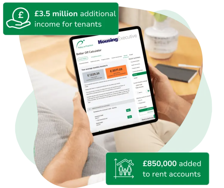 Housing providers and Northern Ireland Housing Executive's income maximisation results for tenantas using the Better Off Calculator